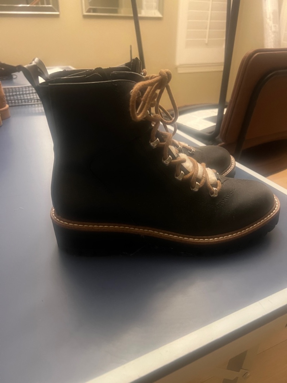 a new day Black Lace-Up Ankle Boots with Tan Laces